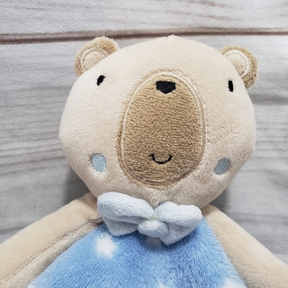 Jainco Tan Blue Teddy Bear Star Print Lovey Mini Security Blanket 13 Inch Square - Picture 2 of 9